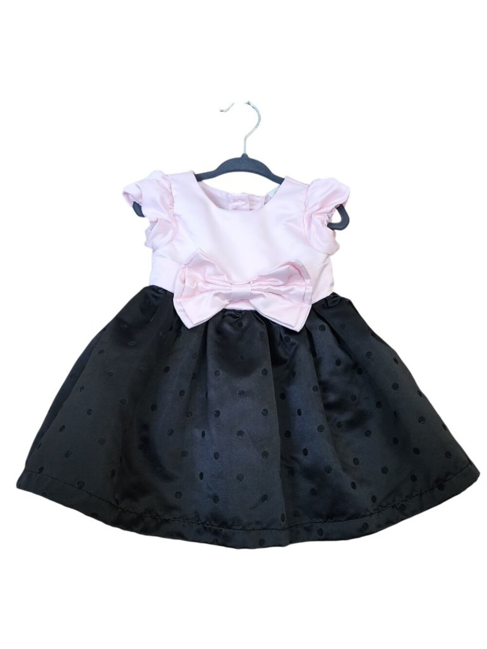 Little Me baby girl's pink and black satin polka dot party dress 12M